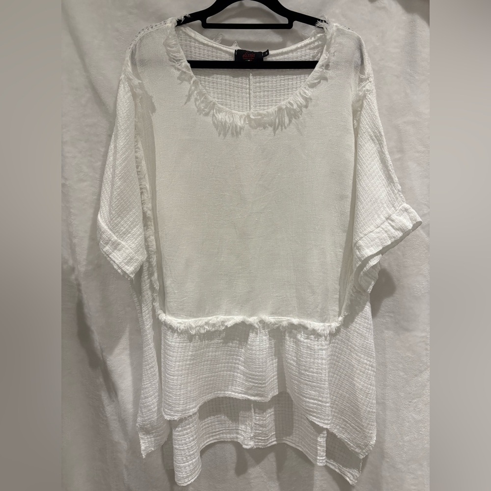Women’s Elissa White Top Made In Italy Linen Cotton Blend Size M Short Sleeve